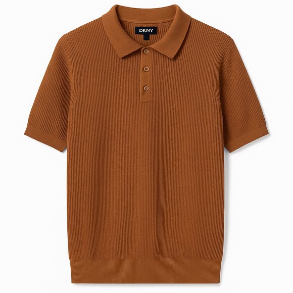 DKNY Men’s Sweater Polo Knit Shirt Brown Orange Size L NWT - Picture 1 of 8